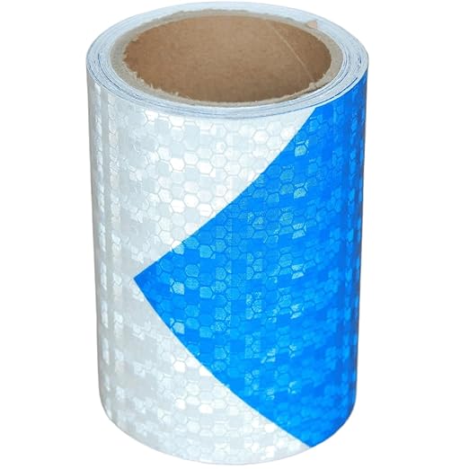 Reflective Tape Blue and White 4 inch X 10 feet, Outdoor Waterproof Hazard Conspicuity Warning Industrial Marking Tape