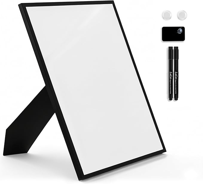 Magnetic Dry Erase Whiteboard 12x16 with Stand – Single-Sided Desktop White Board with Black Aluminum Frame – Includes Markers, Eraser & Magnets for Home, Office or Classroom