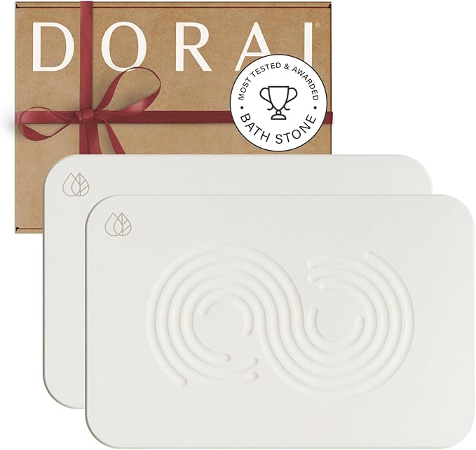 Dorai Home Bath Stone Mat 23.6"x15.4"| Luxury Diatomite Stone Bath Mat |Quickly Removes Water | Non-Slip, Quick-Dry Bath Mat for Bathroom | Zen Sandstone - 2 Pack