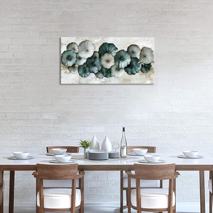 Abstract Cyan Floral Flower Wall Art for Living Room Office Contemporary Art Deco White Painting Prints Modern Canvas Artwork Over The Couch Bedroom Decor