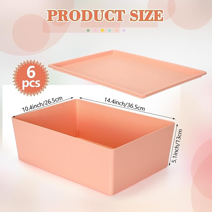 Menkxi 6 Pcs Large Plastic Storage Bins with Lids 14.4 x 10.4 x 5.1 Inch Stackable Storage Containers Decorative Cubby Organizer for Clothes Shelves Garage Closet Office (Pastel)