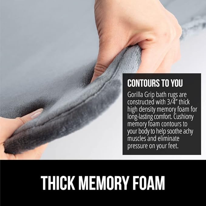 GORILLA GRIP Memory Foam Bath Rugs, Soft Absorbent Velvet Bathroom Mats, Durable Dots on Underside, Machine Washable Bathmat, Carpet Rug Room Decor for Shower Floor, 60x24 Mat, Graphite Gray