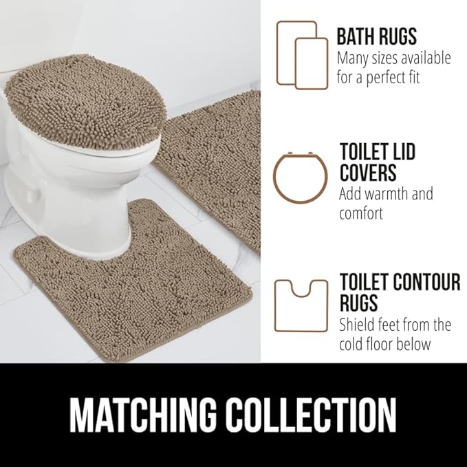 GORILLA GRIP Bathroom Rug Sets, Soft Chenille 2 Piece Area Rugs Set, Toilet Base Mat and 30x20 Carpet, Absorbent Microfiber Washable Mats Dry Quickly, Home Décor and Bath Room Accessories, Gray Beige