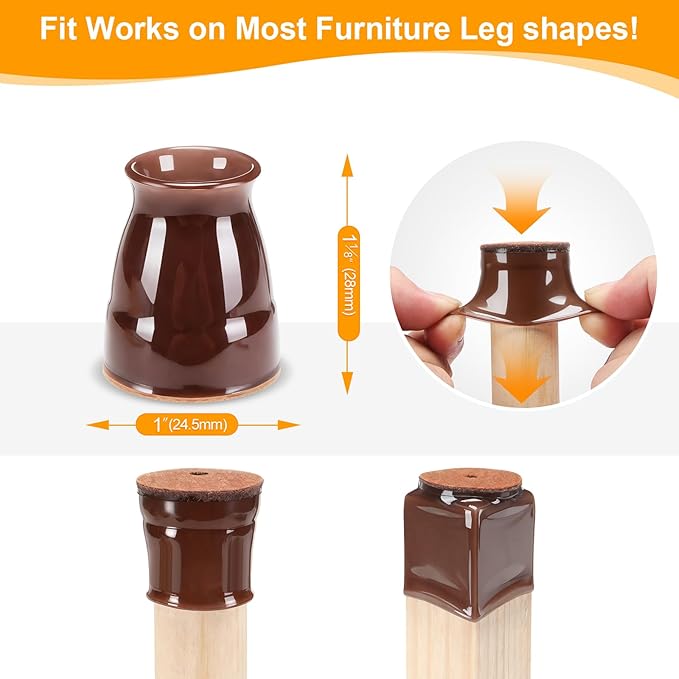 CHUNZEXI 16 Pack Extra Small Chair Leg Floor Protectors for Hardwood Floors, Silicone Felt Covers Pads Caps, Protect Wood Furniture Feet Floors Noise Reduce and Scratch (Universal X-Small & Brown)