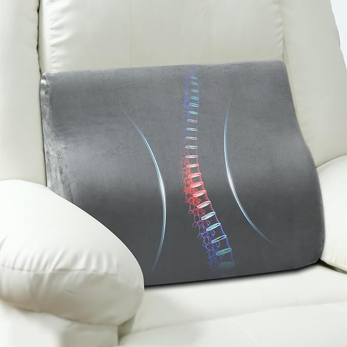 Lumbar Support Pillow for Recliner Chair and Couch, Memory Foam Back Cushion Ergonomic Back Support Pillow for Lower Back Pain Relief, with Soft Velvet
