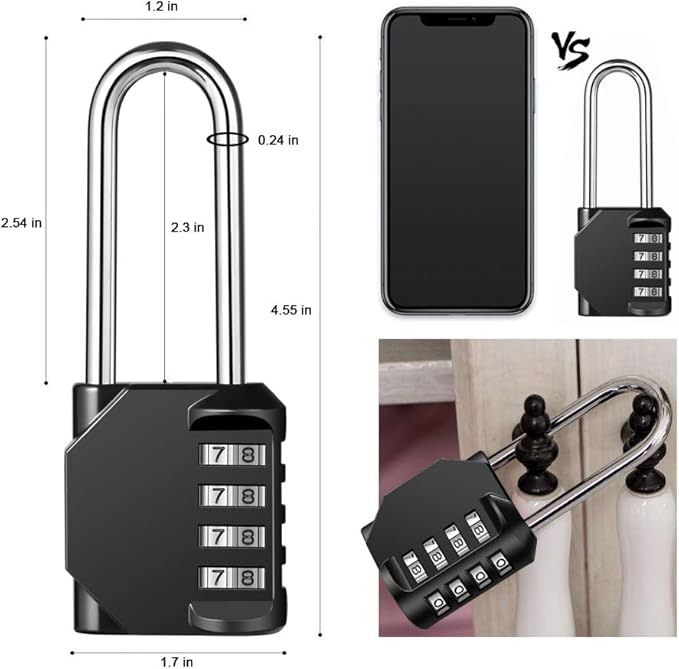 2 Pack disecu 2.6 Inch Long Shackle Combination Lock, 4 Digit Outdoor Waterproof Padlock for School Gym Locker, Sports Locker, Storage Unit, Gate, Fence, Toolbox, Cabinet (Black)