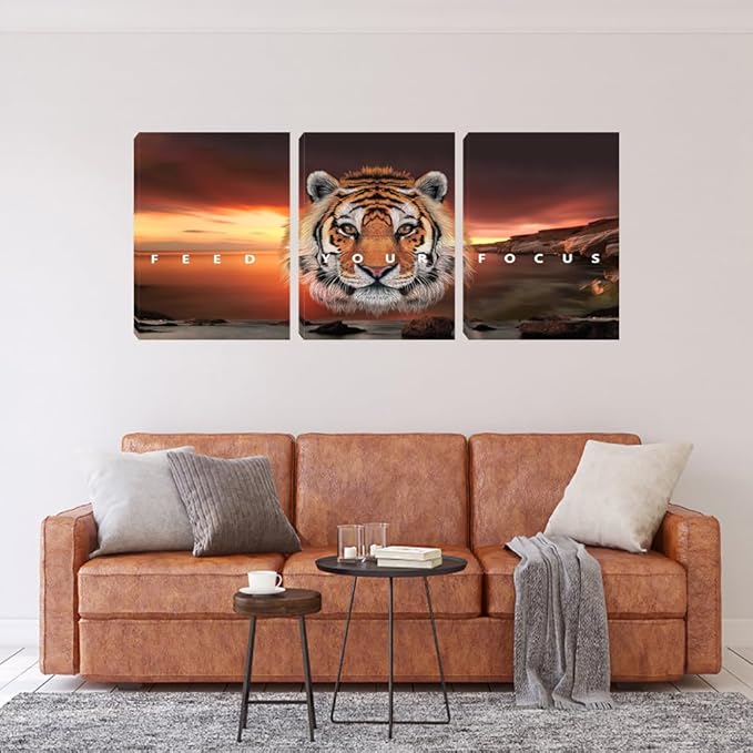 Motivational Wall Art, Inspirational Canvas Wall Art for Office, 3 Pieces Tiger Painting Posters Prints for Entrepreneur Living Room Bedroom Dorm(48''Wx24''H)