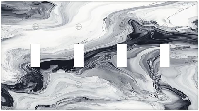 Abstract Marble Ink Texture Grey Marble Print Light Switch Covers Quad Toggle Electrical Faceplate 4 Gang Wall Plate Decorative Switch Plates for Bathroom Kitchen Decor