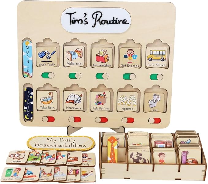 Wooden Kids Chore Routine Board, Toddler Visual Schedule, Home Responsibility Chart