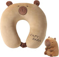 U Shape Travel Pillow - Capybara Plush 2 in 1 | Neck Support Cushion for Children Adults | Airplane Sleeping Pillow for Car Camping Office Road Trip Home | Soft Travel Comfort Accessory