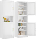 67" Tall Narrow Storage Cabinet Metal Bathroom Cabinet with 2 Doors & 4 Adjustable Shelves, Standing Pantry Cabinets Cupboard for Kitchen, Dining Room, Living Room and Bathroom (White)