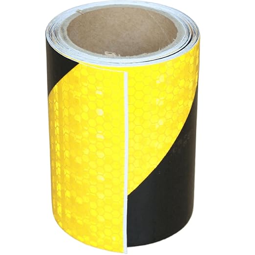 Yellow Black Reflective Tape 4 inch X 10 feet, Outdoor Waterproof Hazard Conspicuity Warning Industrial Marking Tape