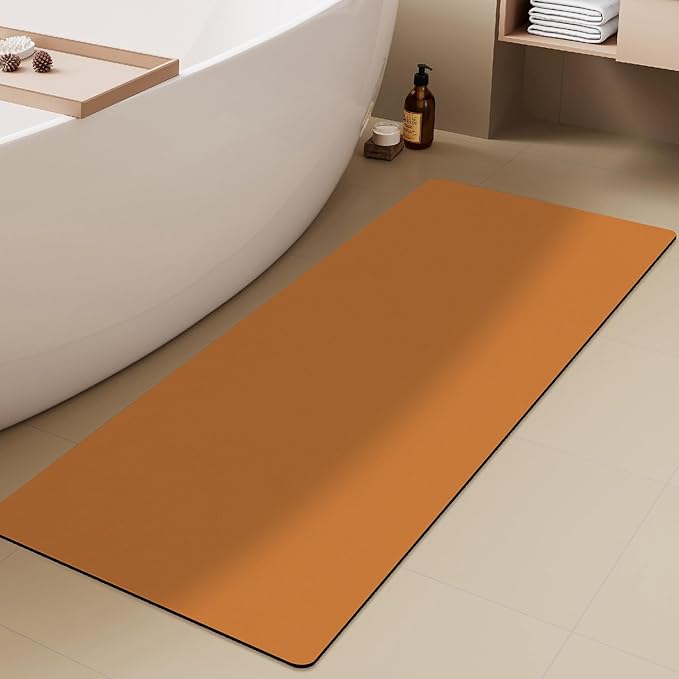 Bathroom Mat Quick Dry, Bathroom Rugs Non Slip Washable Thin Absorbent Bath Mat Fits Under Door Bathroom Floor Mat Perfect for Bath, Shower, or Sink 17"x59" Orange