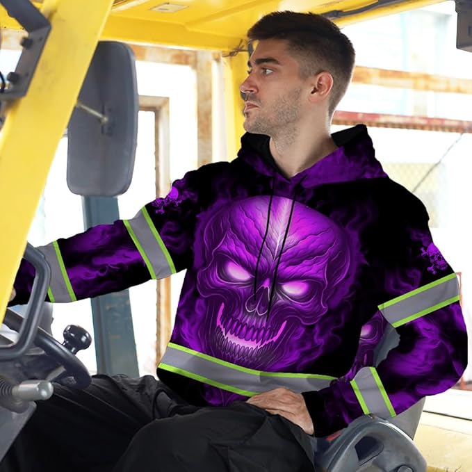 Matedecor Skull US Flag Reflective High Visibility Hoodie For Men Construction Hi Vis Safety Workwear Custom Name