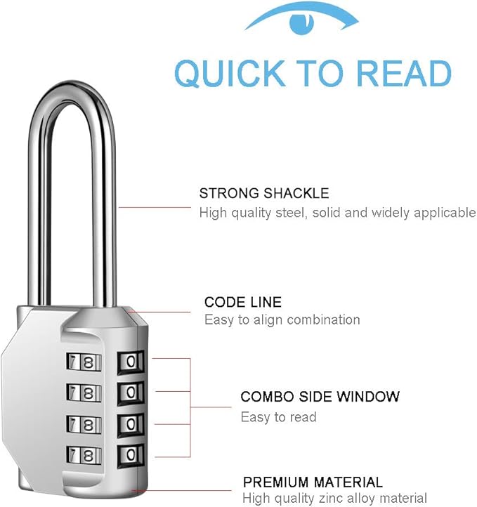 2 Pack disecu 2.2 Inch Long Shackle Combination Lock, 4 Digit Outdoor Waterproof Padlock for School Locker, Gym Locker, Storage Unit, Gate, Fence, Toolbox, Cabinet (Silver)