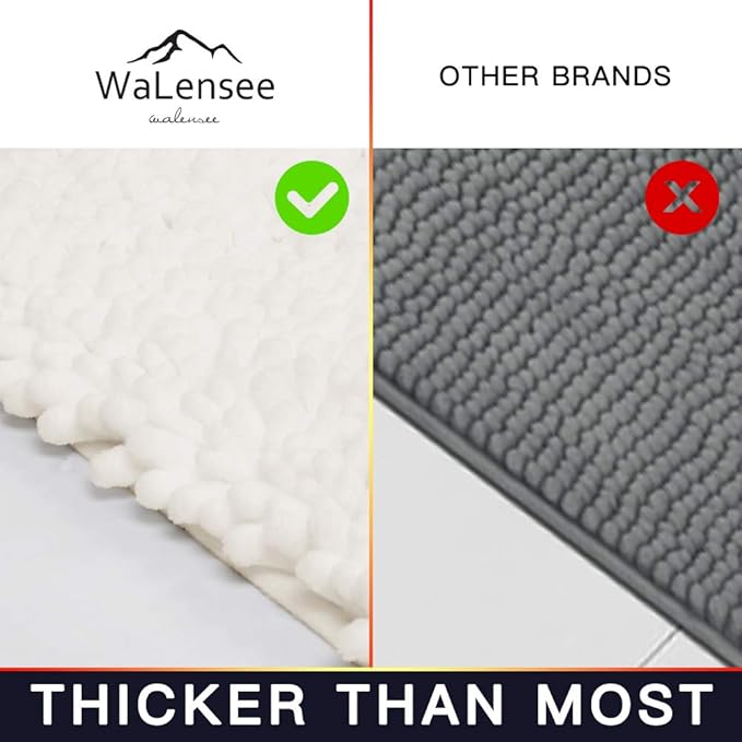 Walensee Bathroom Rug 2 Pieces Set Non Slip Bath Mat (20"x32" Plus 20"x32" Ivory) Water Absorbent Super Soft Shaggy Chenille Machine Washable Dry Extra Thick Perfect Carpet for Shower Floor