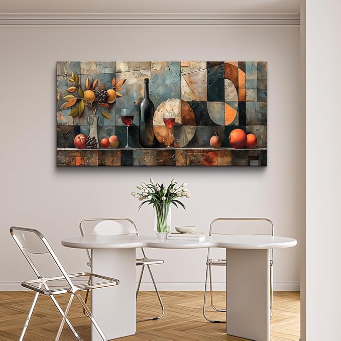 KELIYUAN Wall Art For Kitchen Wall Decor For Living Room Dining Room Decorations Wine Glass Wall Painting Still Life Abstract Pictures Artwork Ready To Hang bar Wall Posters Home Decor 20"x40"