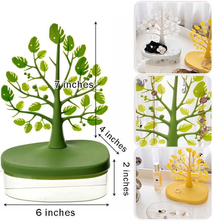 Jewelry Display Tree Necklace Earring Organizer Holder,Tree Tower Rack with Storage Box Drawer,Double Shelf Hanging Organizer for Ring Earrings Necklace Bracelet Key
