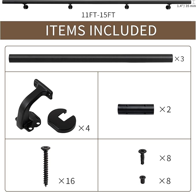 13ft Handrails for Indoor Stairs,Deck,Slope,Modern Aluminum Handrail Set, Wall Mounted, with Zink-Alloy Brackets Aluminium Railing System,Rust Free. (Matte Black, 13 FT)