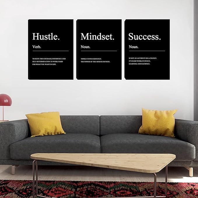 Unbruvo 3 Pieces Motivational Wall Decor-Inspirational Hustle Canvas Wall Art, Positive Affirmation Wall Decor for Living Room Bedroom Classroom Office(36”Wx16”H)
