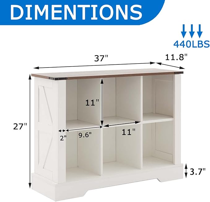 6 Cube Bookcase, Wooden Cube Storage Organizer Shelf, White Horizontal Book Shelf with LED Lights, Freestanding Display Cabinet for Living Room, Hallway TV Stand for Entryway