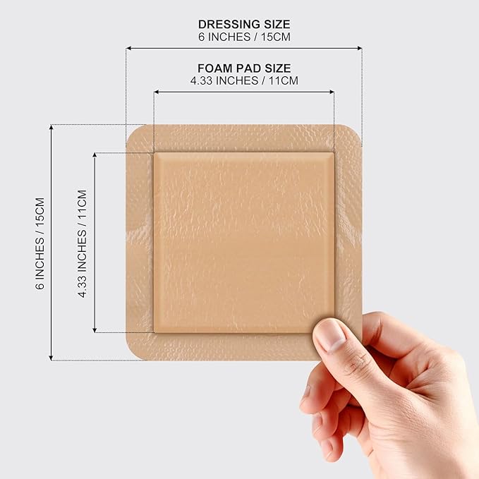 Silicone Foam Dressing 6x6 Gentle Border, Super Absorbent Wound Dressing, Bed Sore Patches, Waterproof Silicone Bandages for Wounds Care, Self Adhesive Pressure Sore Pads (10)