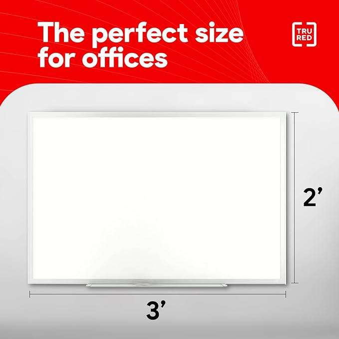 TRU RED Melamine Whiteboard | Dry Erase Board for Wall, White Board with Gray Aluminum Frame, 3 ft x 2 ft