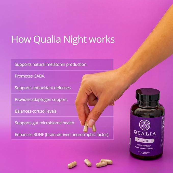 Qualia Night Sleep Aid | Non-Habit Forming | Science-Backed Supplement for Deep Refreshing Sleep | Melatonin-Free, Vegan, Non-GMO, Gluten-Free 80 Count | (1 Month Supply)