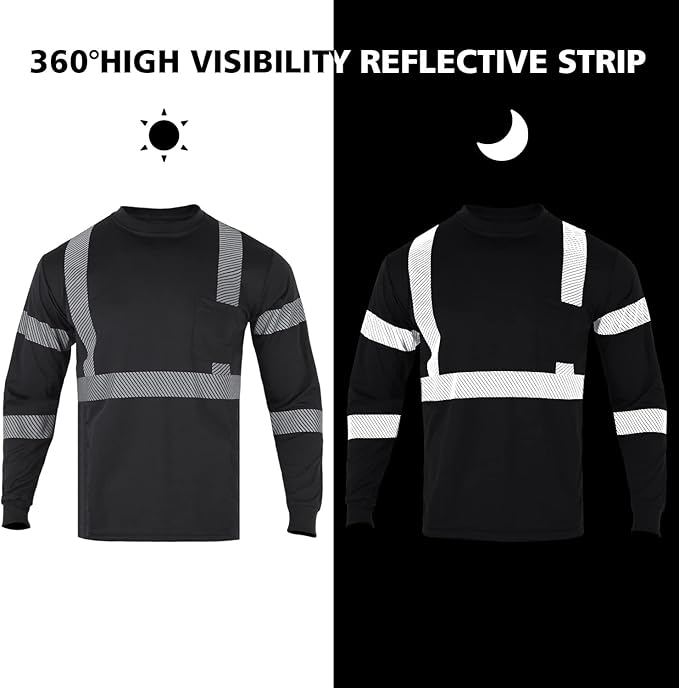 FONIRRA Safety Shirts for Men High Visibility Reflective ANSI Class 2 Hi Vis Construction Work T Shirts Long Sleeve