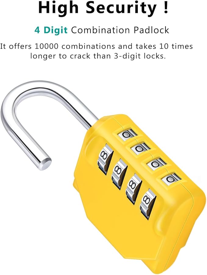 ZHEGE Combination Lock Outdoor 2 Pack, 4 Digit Resettable Weatherproof Combination Padlock for Gym, School, Gates, Doors, Hasps Storage (Yellow, 2 Pack)