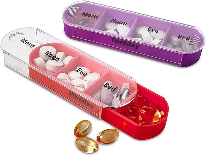 ABSOK Weekly Stackable Pill Organizer,4 Times A Day Pill Organizer Box Morning, Noon, Evening, and Bedtime,7 Stackable Compartments