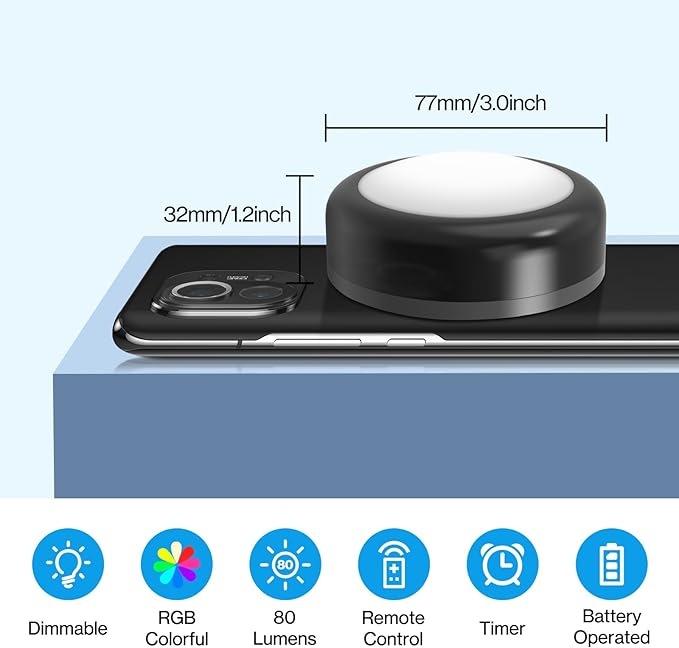 Cadrim Puck Lights, 6 Pack 13 Colors Changeable LED Puck lightings Battery Powered Dimmable Under Cabinet Lights, Battery Powered Under Counter Lights with 2 Wireless Remote Controls, Black