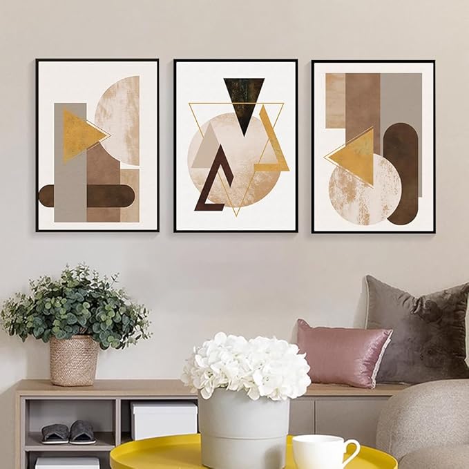 QKF Minimalist Abstraction Canvas Wall Art Decor Home Deco 3 Piece Fashion Geometric Graphical Pictures Modern Bedroom Room Bathroom Posters & Prints 16“X 24”