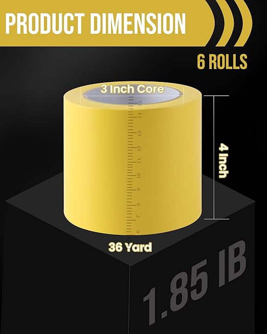 Lichamp 6 Rolls Vinyl Tape, Premium Safety Marking and Traffic Floor Marking Tape, Bundling, Social Distancing, 4 Inch x 36 Yards per Roll, 216 Total Yards, Yellow