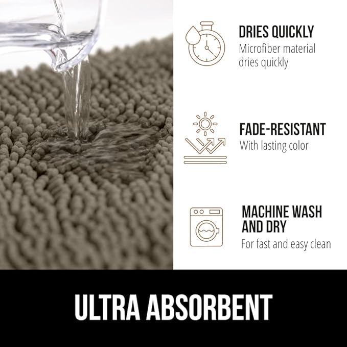 GORILLA GRIP Bathroom Rug Sets, Soft Chenille 2 Piece Area Rugs Set, Toilet Base Mat and 30x20 Carpet, Absorbent Microfiber Washable Mats Dry Quickly, Home Décor and Bath Room Accessories, Latte