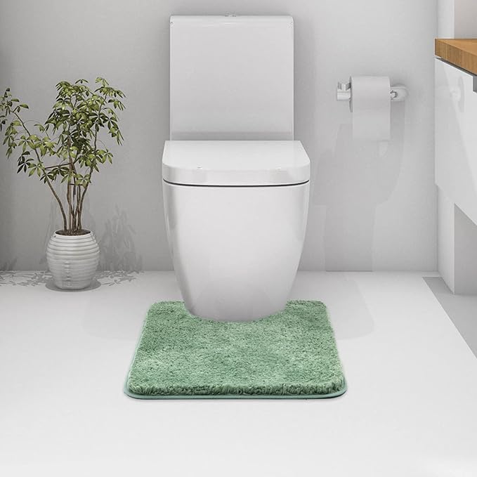 MIULEE Microfiber Toilet Bath Mat U-Shaped Contour Shaggy Bathroom Rugs Non Slip Extra Thick Soft Bath Rug Absorbent Water for Bathroom Commode Machine Washable(20x24 Inch, Sage Green)