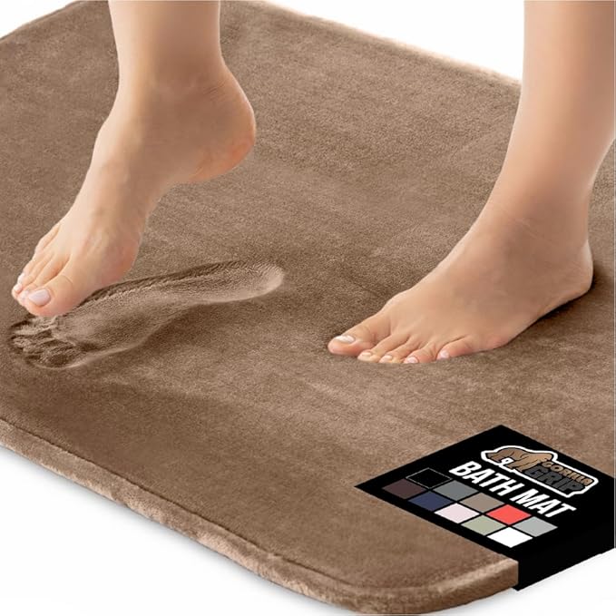 GORILLA GRIP Memory Foam Bath Mat, Soft Absorbent Velvet Bathroom Mats, Durable Dots on Underside, Machine Washable Bathmat, Carpet Rug Room Decor for Shower Tub Floor RV, 30x20 Rugs, Taupe