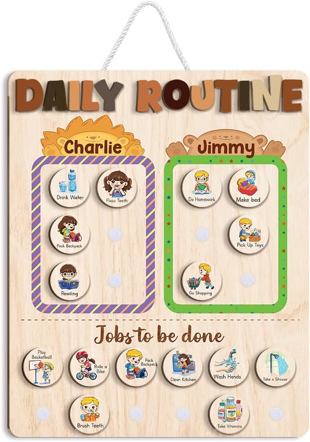 Wooden Chore Chart for Kids Multiple Kids 13.5"x16.5", Behavior Chore Chart for Kids at Home, Daily Routine for Kids, Daily Responsibilities for Toddlers