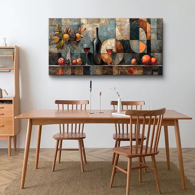 KELIYUAN Large Canvas Wall Decor For Kitchen Wall Art For Living Room Dining Room Decorations Wine Glass Painting Still Life Abstract Picture Artwork Pub Wall Mural Posters Home Decor 24"x48"