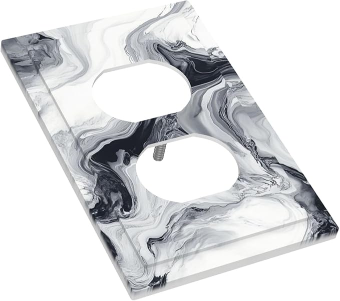 Abstract Marble Ink Texture Grey Marble Print Outlet Covers 1 Gang Duplex Light Switch Cover Decorative Switch Plates Electrical Receptacle Faceplate Wall Plate for Bathroom Kitchen Decor