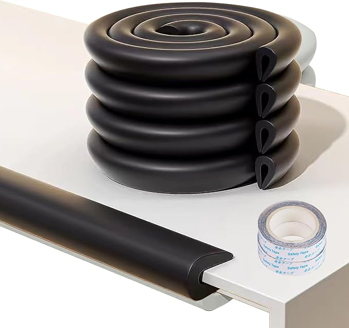 Childproof Furniture Edge Protectors (4 Meters) - U-Shaped 2cm Thick Foam Guards for Sharp Corners | Baby-Proofing Kit for Kitchen Counter,Desk,Coffee Table(Black)