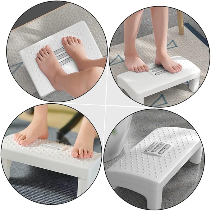 Household Footstool with Massage Rollers Ergonomic Foot Rest Stool for Office and Entryway Stress-Relief Foot Support Step in White