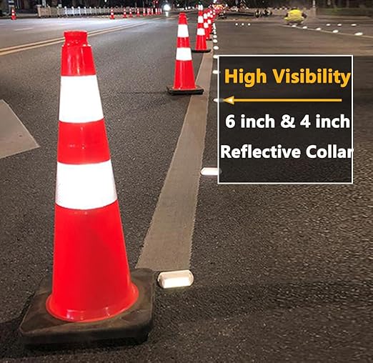 (360 Pack Pallet) BESEA 28 Inch Orange PVC Traffic Cones with Black Base, High-Visibility Reflective Parking Cones, Durable Construction Safety Cones for Roads, Worksites, and Parking Areas