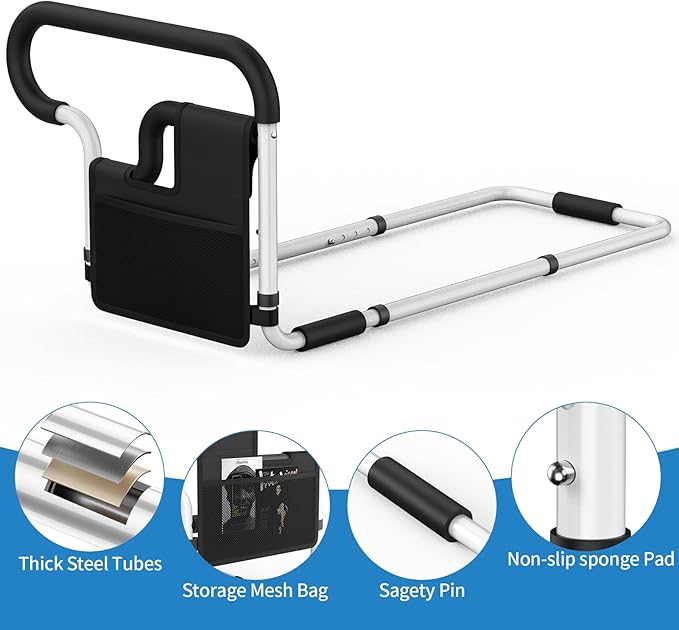 Bed Rails for Elderly Adults Safety: Adjustable Bedside Assist Bar for Seniors - Side Bed Railing Handle Support Guard - Bedrails Slides Under Mattress Fit King Size Queen Full Twin Beds