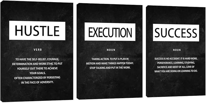 Success Hustle Execution Inspirational Wall Art Canvas Print Office Decor Inspiring Framed Prints on Canvas Motivational Posters Quotes Artwork Modern Wall Art Decoration Ready to Hang 16"x24"x3