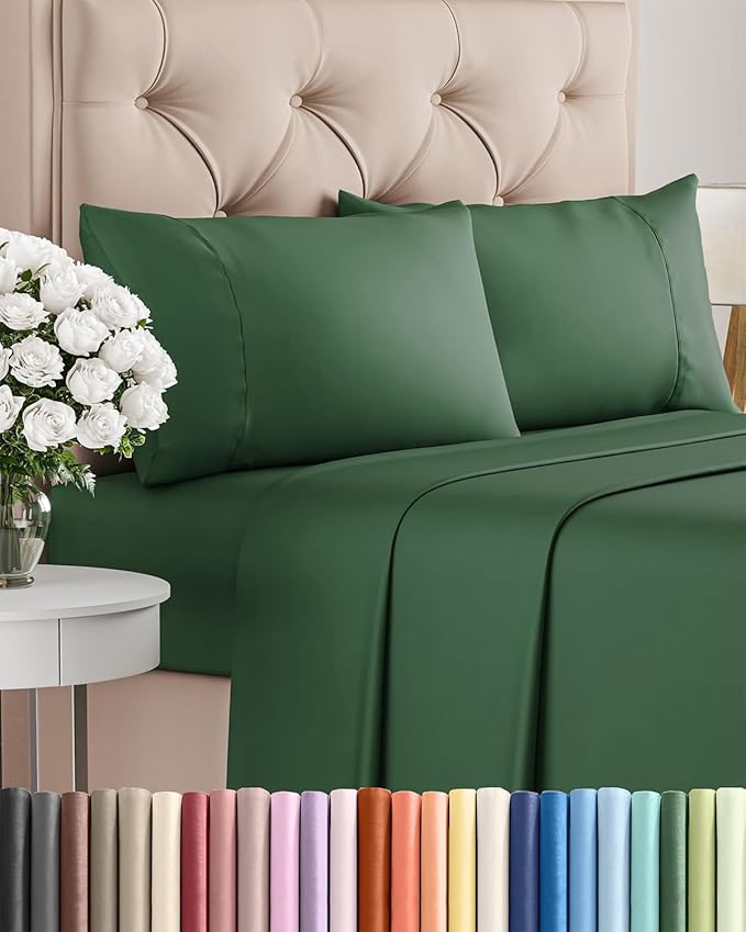 Twin 4 Piece Sheet Set - Cooling & Breathable Bed Sheets - Hotel Luxury Bed Sheets for Women, Men, Kids & Teens - Comfy Bedding w/Deep Pockets & Easy Fit - Soft & Wrinkle Free - Twin Emerald Sheets