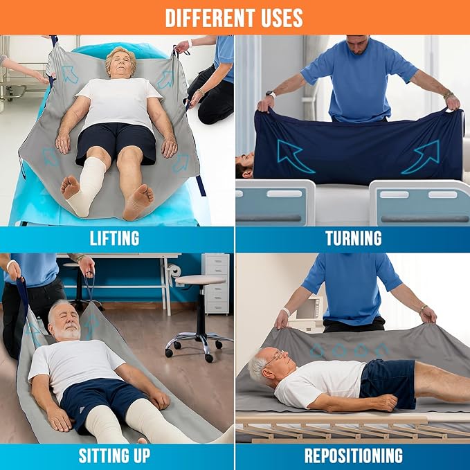 NYOrtho Glide Repositioning Sheet 35x55 in – Low-Friction, Breathable, Reusable Transfer Aid with 12 Ergonomic Handles – Supports Up to 575 lbs