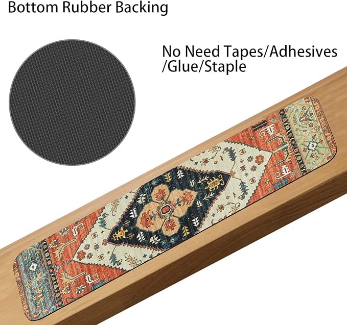 OJIA Non-Slip Carpet Stair Treads for Wooden Steps Set of 15, 30''X8'' Indoor Runner Resistant Rugs Rubber Safety Mats for Dogs, Kids & Elders, Stairway Grip