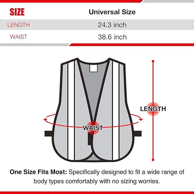 KAYGO High Visibility Safety Vest 1-Inch Reflective Strips Front/Back, KG0008, Breathable Mesh, One Size, Unisex