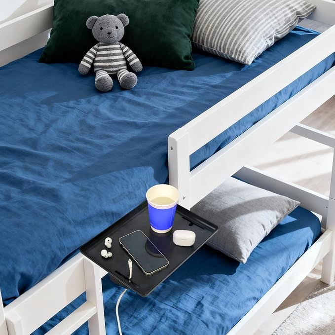 WELTOKE Bedside Shelf for Dorm Bed,Clip on Floating Bedside Table,Bunk Bed Shelf for Top Bunk,Beds Side Table Tray Organizer,Attachable Bedside Table with Cable Management for Dormitory,Black